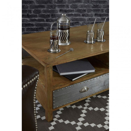 Shoreditch Coffee Table, Aluminium, Fir Wood, Brown