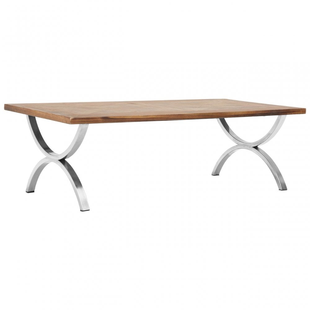 Greenwich Coffee Table, Fir Wood, Stainless Steel, Natural