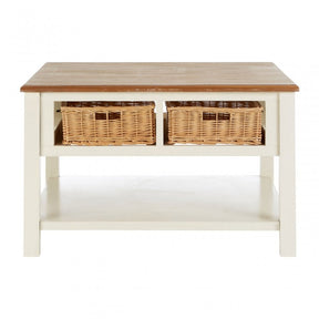 Dorset Cream Coffee Table, Ash Veneer, Paulownia Veneer, Pine Wood, Rattan, Cream