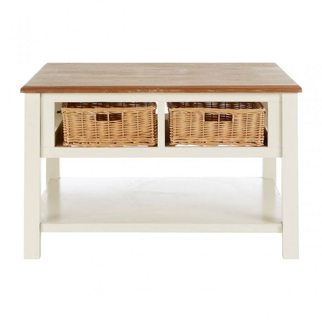 Dorset Cream Coffee Table, Ash Veneer, Paulownia Veneer, Pine Wood, Rattan, Cream