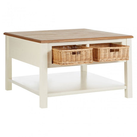 Dorset Cream Coffee Table, Ash Veneer, Paulownia Veneer, Pine Wood, Rattan, Cream