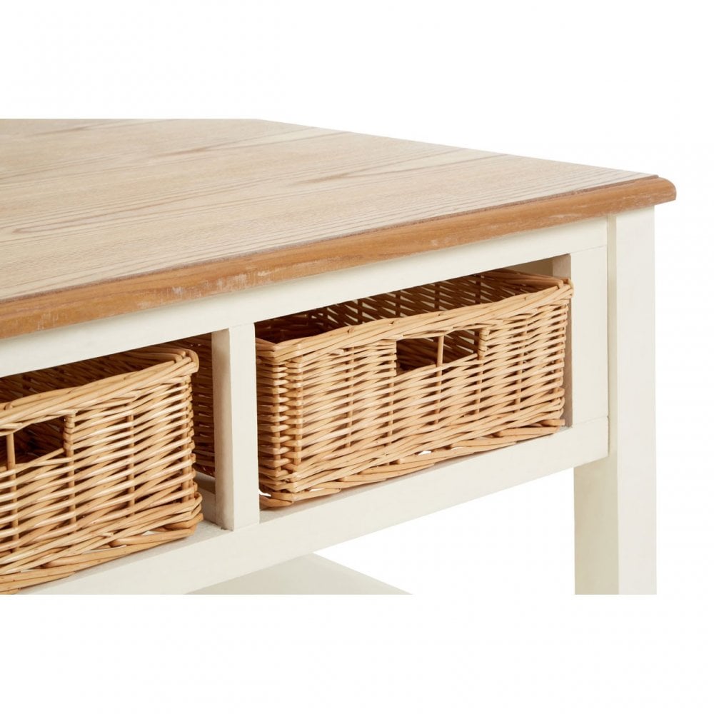Dorset Cream Coffee Table, Ash Veneer, Paulownia Veneer, Pine Wood, Rattan, Cream