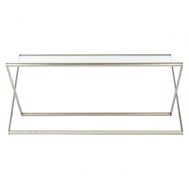 Roma Coffee Table, Satin Nickel, Glass, Clear