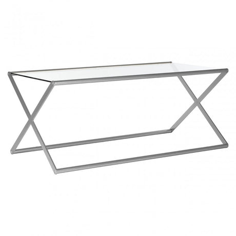 Roma Coffee Table, Satin Nickel, Glass, Clear