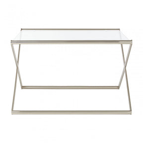 Roma Square Coffee Table, Satin Nickel, Glass, Clear