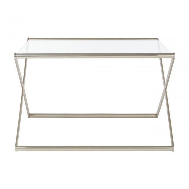 Roma Square Coffee Table, Satin Nickel, Glass, Clear