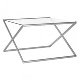 Roma Square Coffee Table, Satin Nickel, Glass, Clear