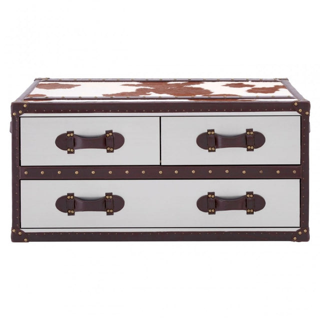 Brown / White Genuine Cowhide Coffee Table, Cowhide, Stainless Steel, Brown