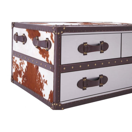 Brown / White Genuine Cowhide Coffee Table, Cowhide, Stainless Steel, Brown