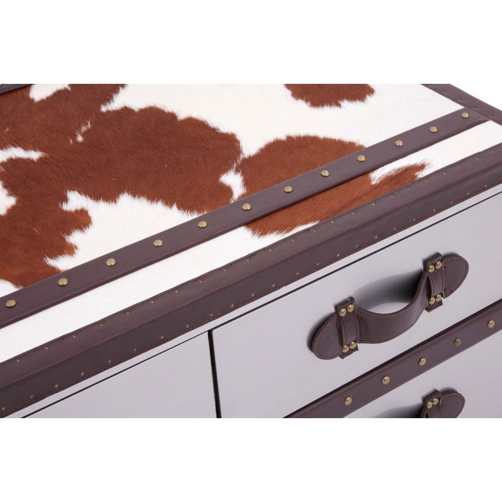 Brown / White Genuine Cowhide Coffee Table, Cowhide, Stainless Steel, Brown