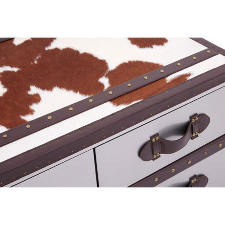 Brown / White Genuine Cowhide Coffee Table, Cowhide, Stainless Steel, Brown
