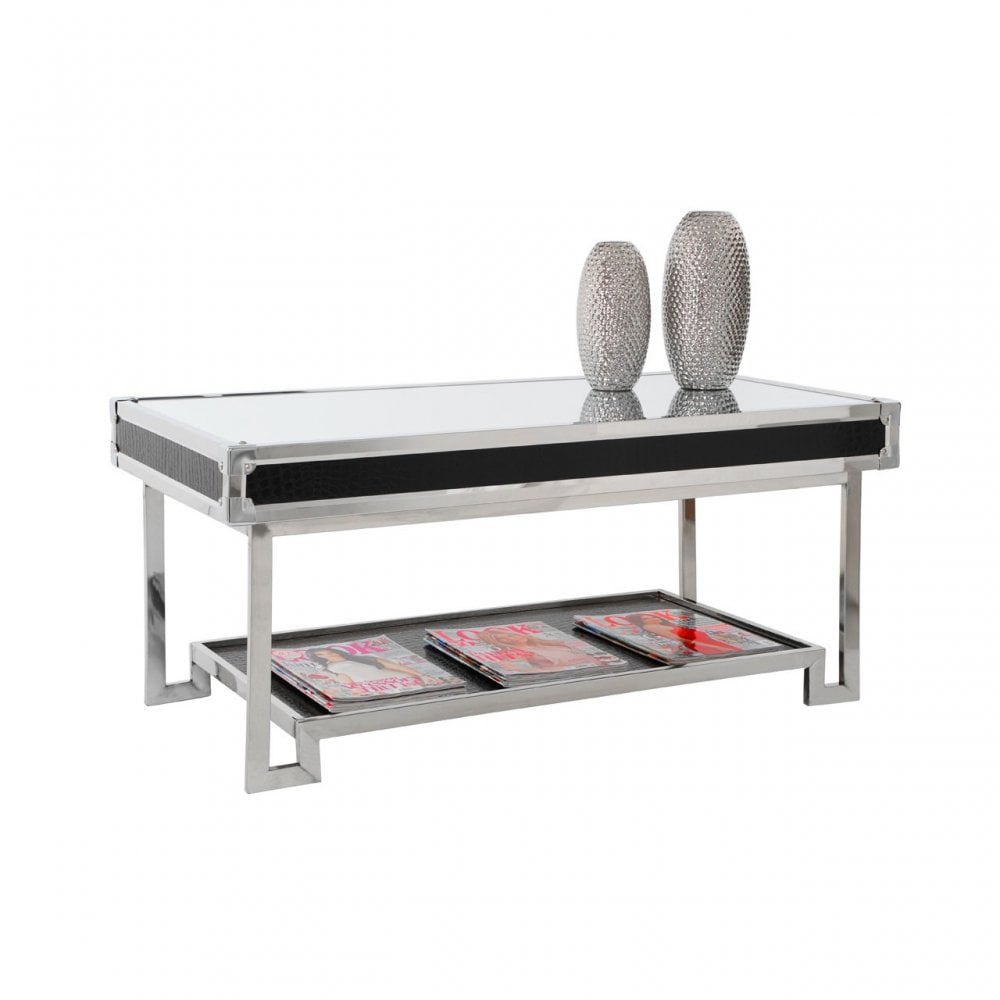 Coffee Table, Leather, Stainless Steel, Black