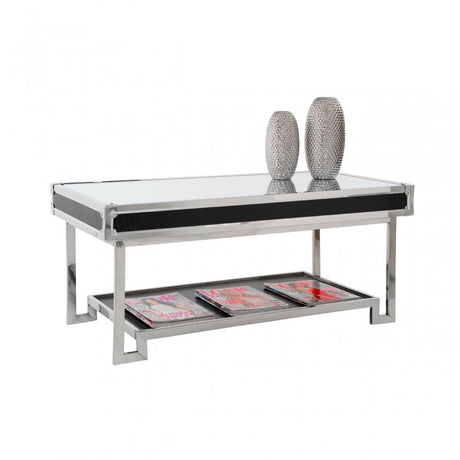 Coffee Table, Leather, Stainless Steel, Black