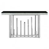 Elisa Silver Console Table, Stainless Steel, Glass, Silver