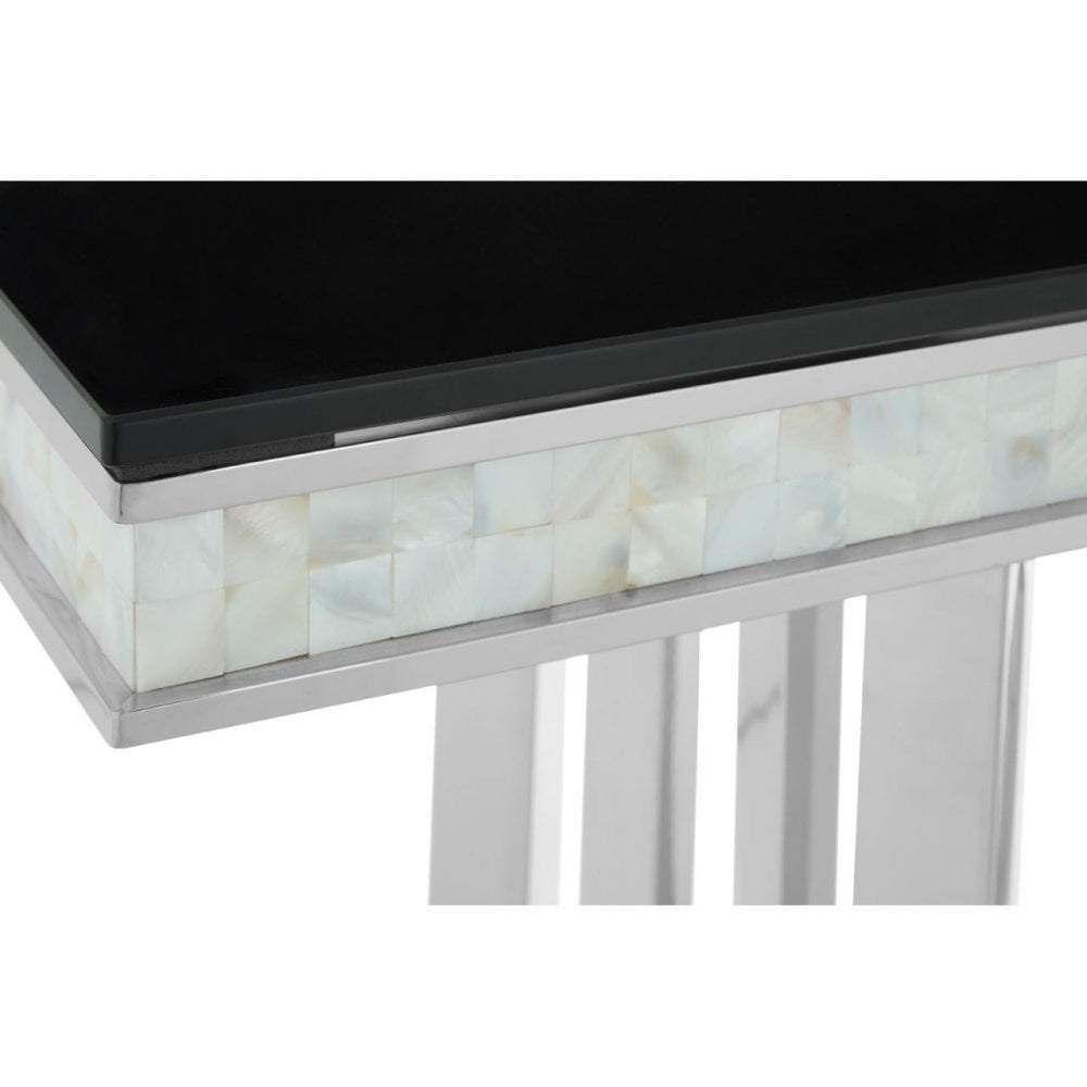 Elisa Silver Console Table, Stainless Steel, Glass, Silver