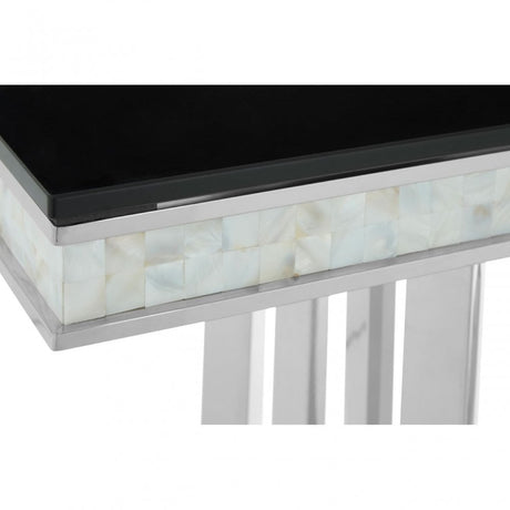 Elisa Silver Console Table, Stainless Steel, Glass, Silver