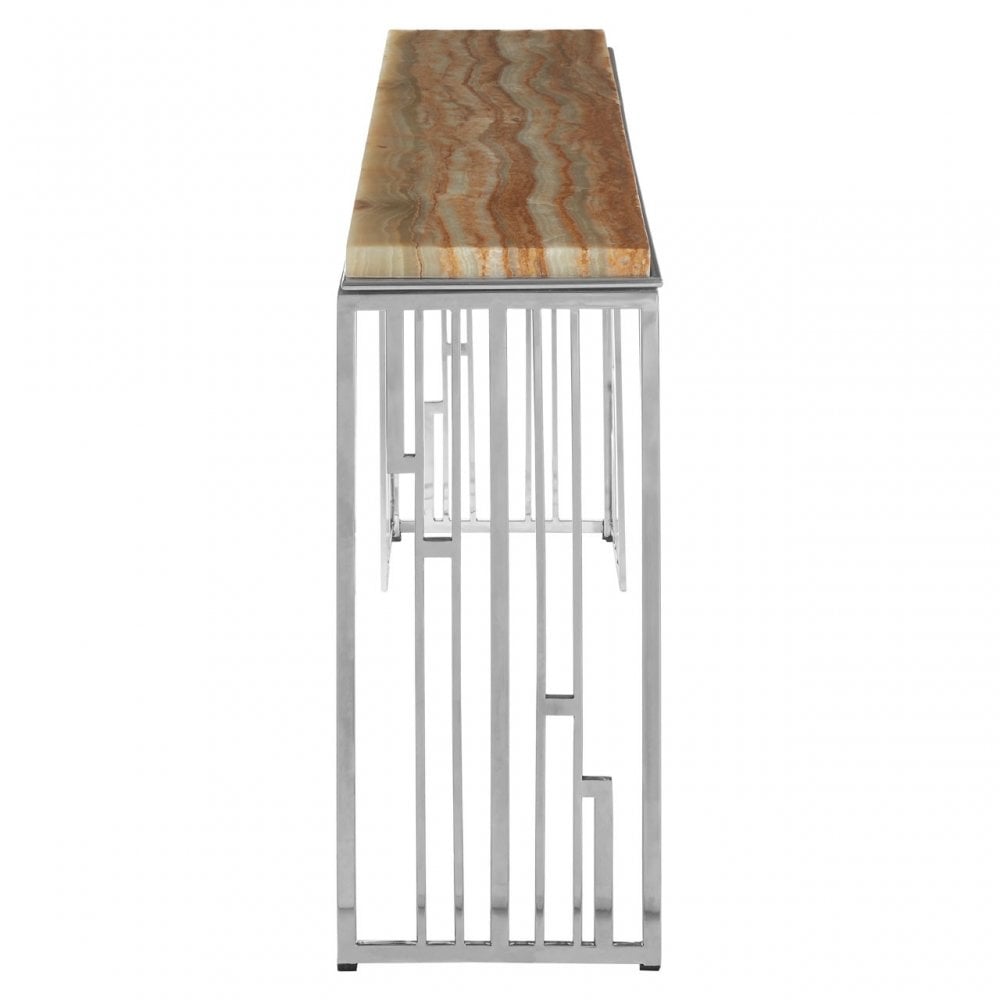 Artefacto Console Table with Onyx Stone Top, Onyx Stone, Stainless Steel, Natural
