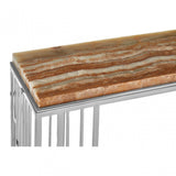 Artefacto Console Table with Onyx Stone Top, Onyx Stone, Stainless Steel, Natural