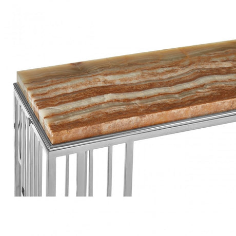 Artefacto Console Table with Onyx Stone Top, Onyx Stone, Stainless Steel, Natural