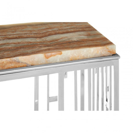 Artefacto Console Table with Onyx Stone Top, Onyx Stone, Stainless Steel, Natural