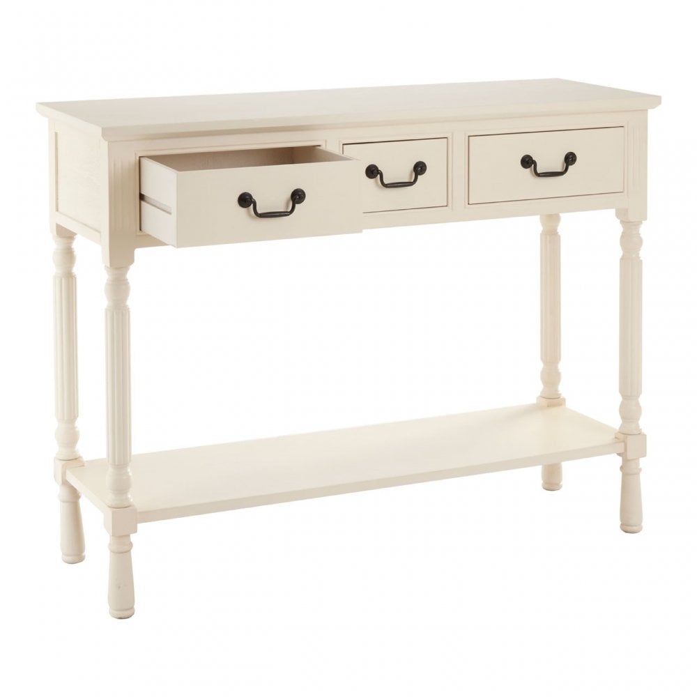 Legacy 3 Drawer Vintage Black Cream Table, Wood, White