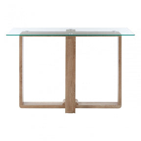 Barton Console Table, Wood, Tempered Glass, Natural