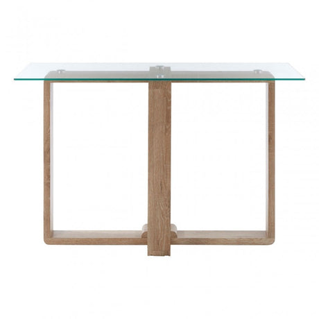 Barton Console Table, Wood, Tempered Glass, Natural