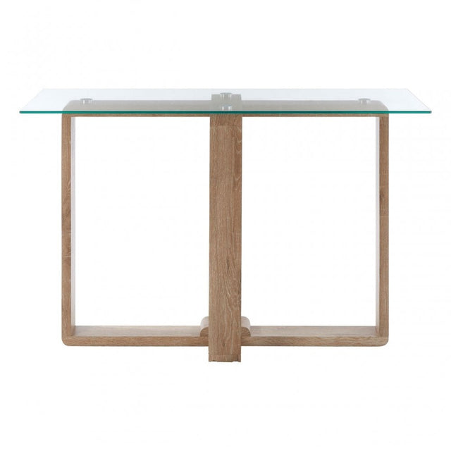 Barton Console Table, Wood, Tempered Glass, Natural
