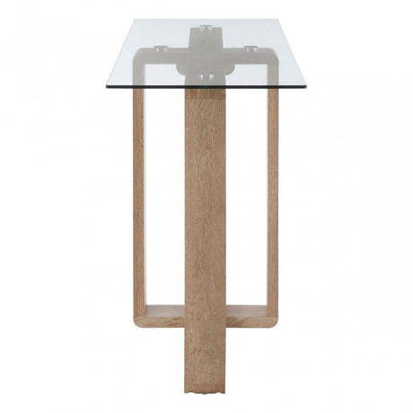 Barton Console Table, Wood, Tempered Glass, Natural