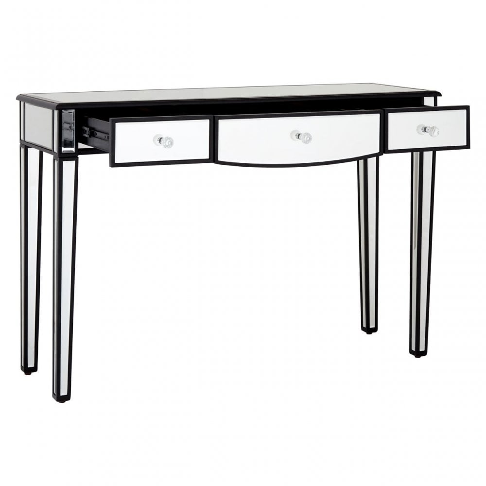 Graciela Console Table with Mirrored Frame, Crystal Mirror, Pine Wood, Silver
