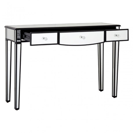 Graciela Console Table with Mirrored Frame, Crystal Mirror, Pine Wood, Silver
