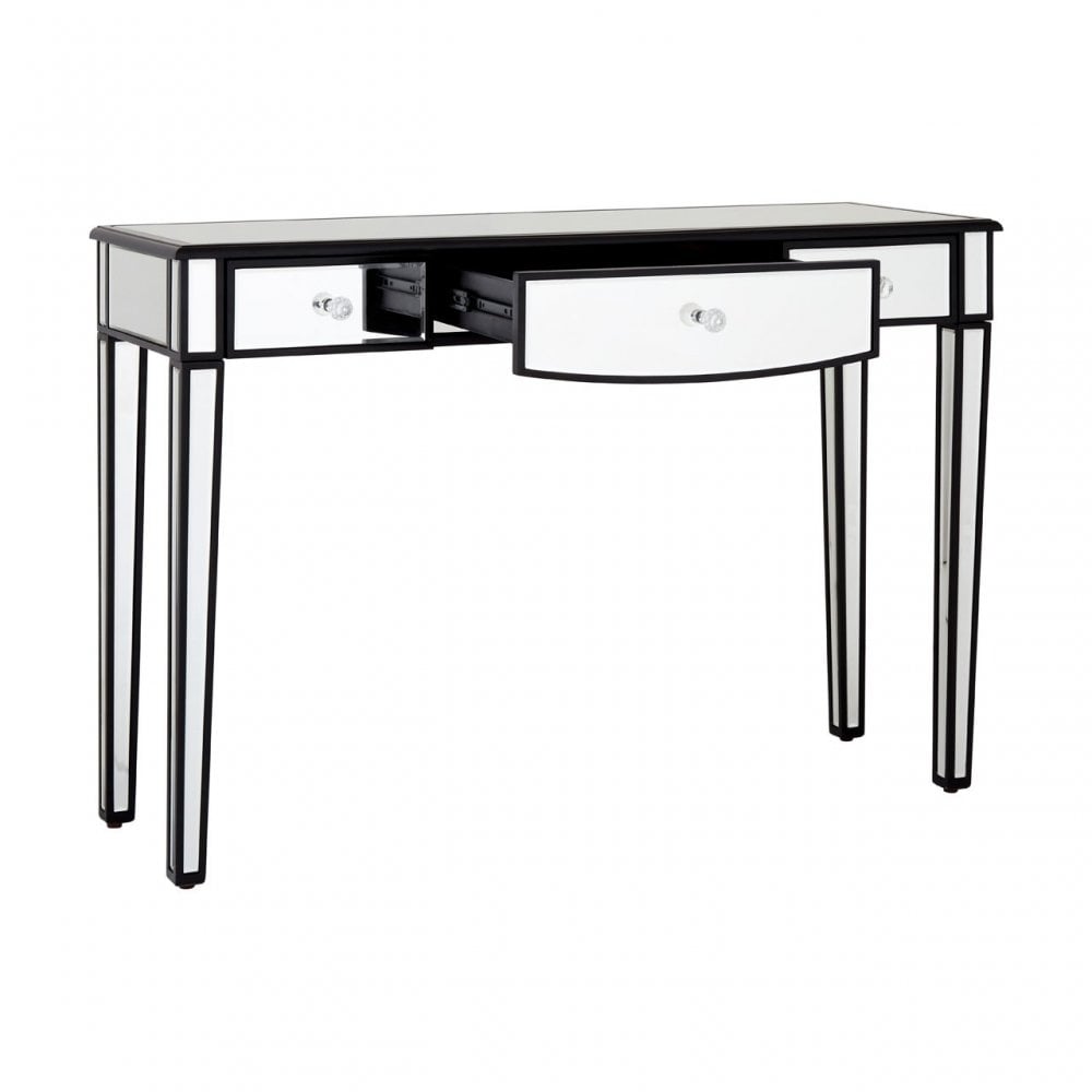 Graciela Console Table with Mirrored Frame, Crystal Mirror, Pine Wood, Silver