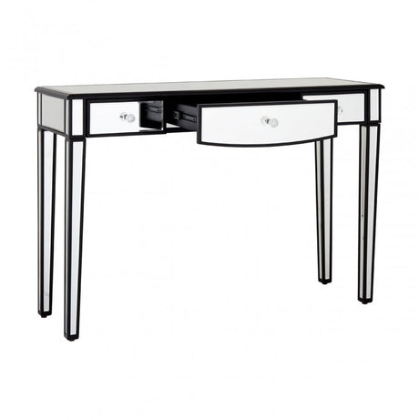 Graciela Console Table with Mirrored Frame, Crystal Mirror, Pine Wood, Silver