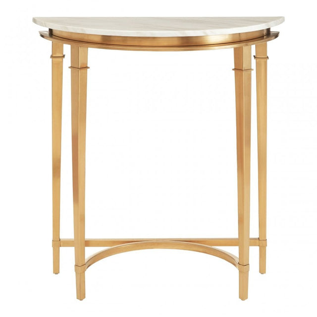 Camperian Half Moon Console Table, Marble, Stainless Steel, Gold