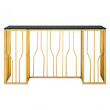 Camperian Hexagonal Console Table, Stainless Steel, Glass, Black