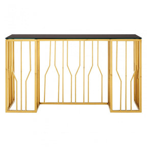 Camperian Hexagonal Console Table, Stainless Steel, Glass, Black