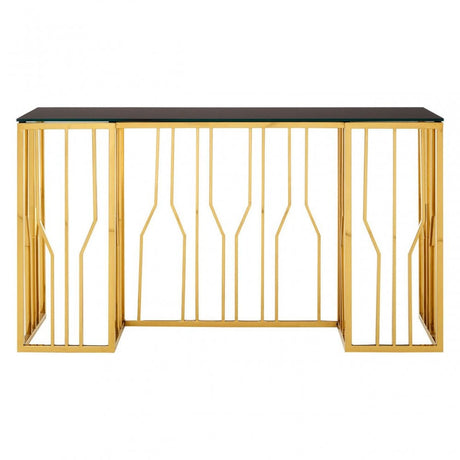 Camperian Hexagonal Console Table, Stainless Steel, Glass, Black
