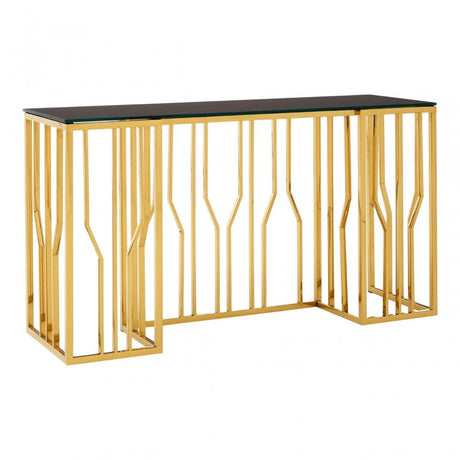 Camperian Hexagonal Console Table, Stainless Steel, Glass, Black