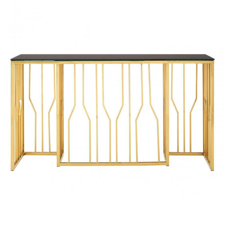 Camperian Hexagonal Console Table, Stainless Steel, Glass, Black