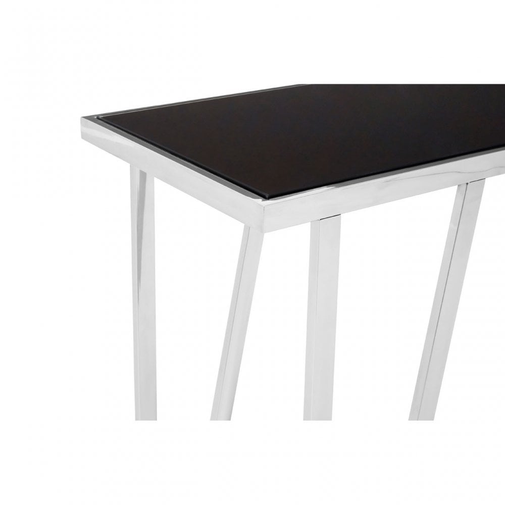 Pantino Console Table with Black Glass Top, Stainless Steel, Glass, Silver