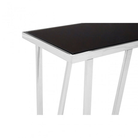 Pantino Console Table with Black Glass Top, Stainless Steel, Glass, Silver