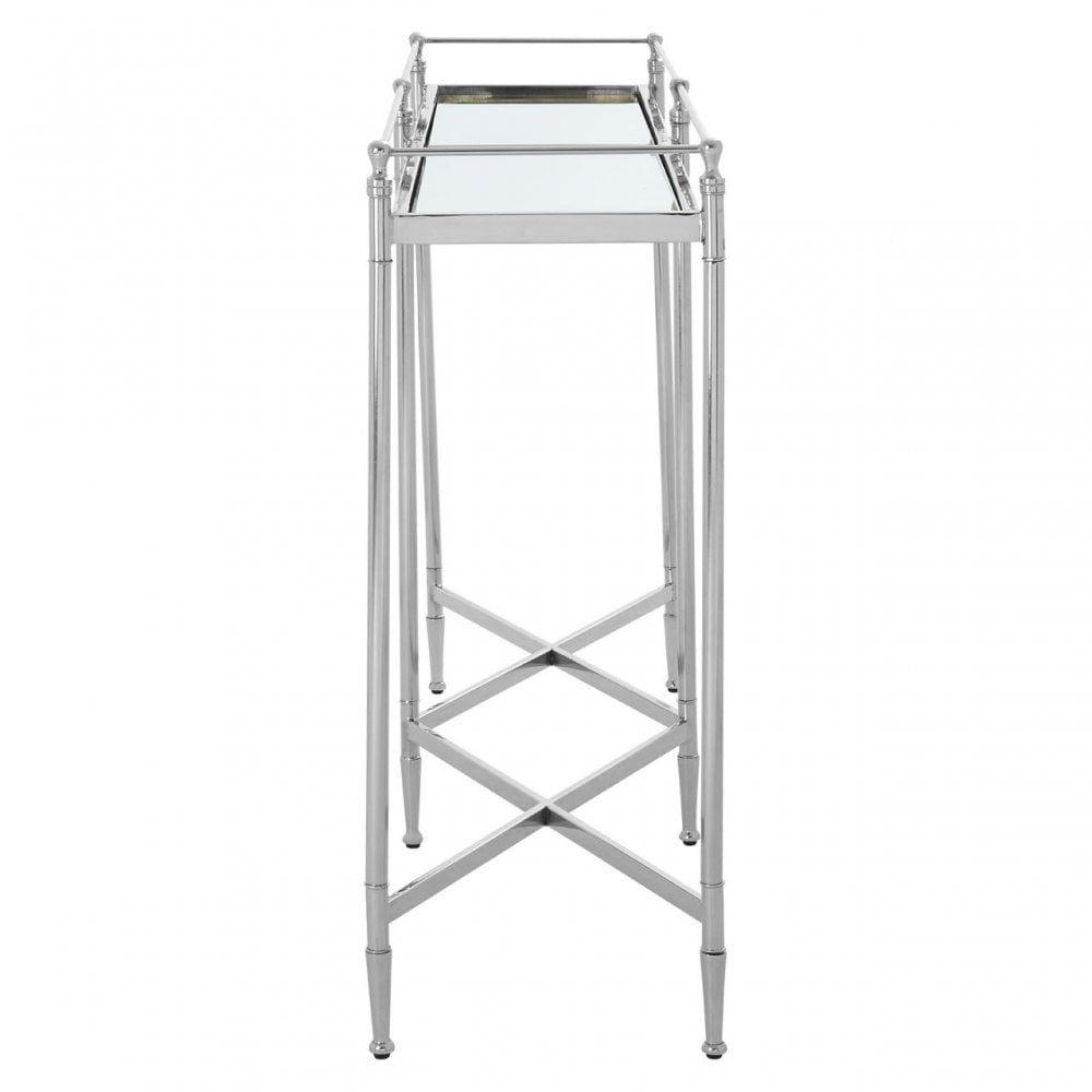 Zach Console Table, Aluminium, Brass, Mirrored Glass, Stainless Steel, Silver