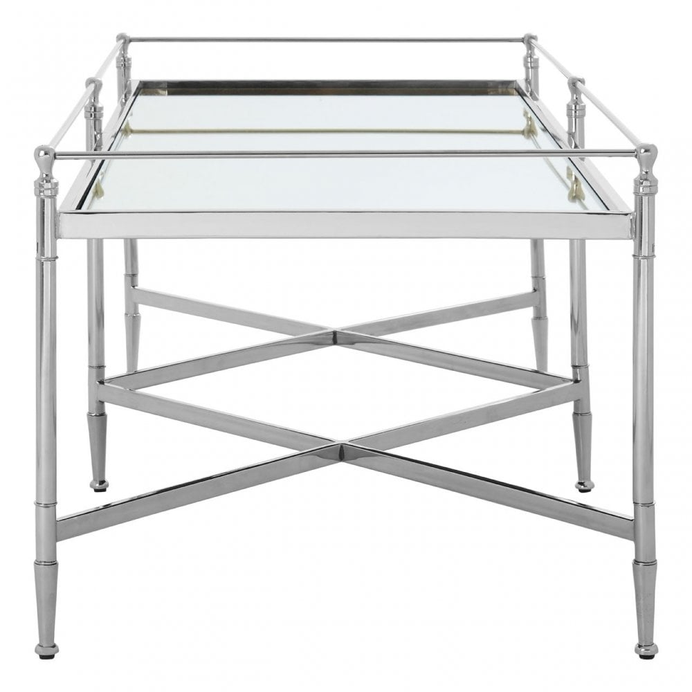 Zach Coffee Table, Aluminium, Brass, Mirrored Glass, Stainless Steel, Silver