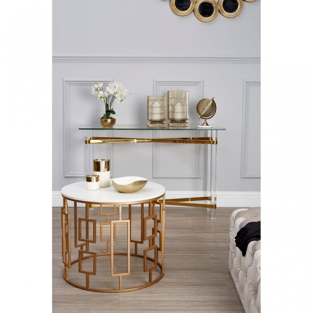 Kirsti Console Table, Steel, Tempered Glass, Clear