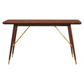 Kenso Console Table, Brass, Leather, Walnut Wood, Brass