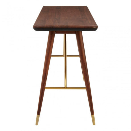 Kenso Console Table, Brass, Leather, Walnut Wood, Brass
