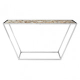 Vita White Agate Console Table, Steel, Stone, White