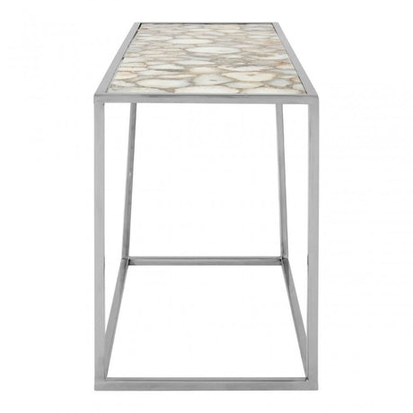 Vita White Agate Console Table, Steel, Stone, White