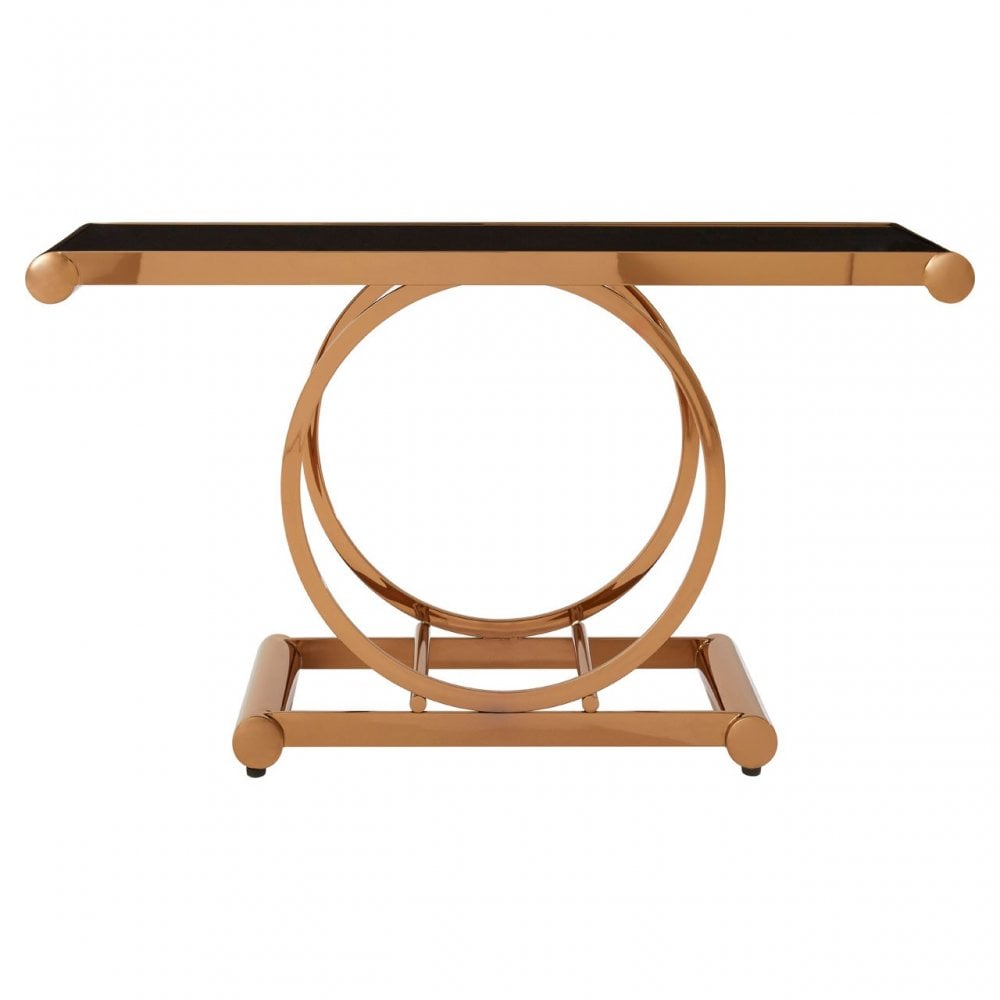 Novara Rose Gold Console Table, Stainless Steel, Glass, Rose Gold