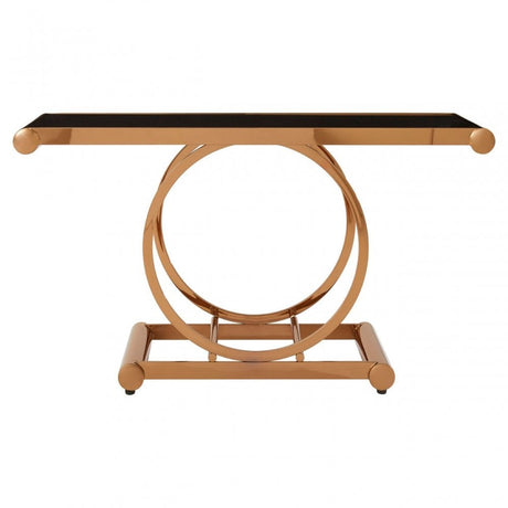 Novara Rose Gold Console Table, Stainless Steel, Glass, Rose Gold